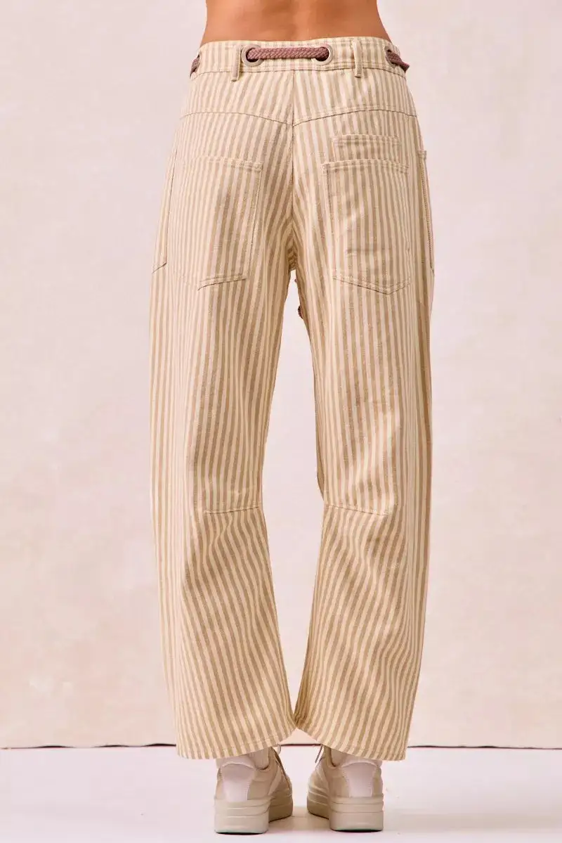 Minimal Sequin Striped Barrel Leg Relaxed Fit Pants