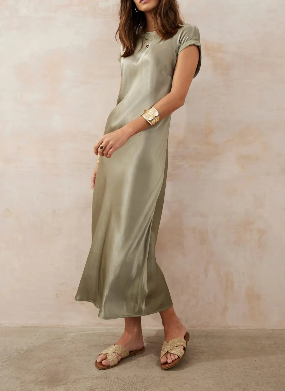 Casual Style Satin Midi Dress