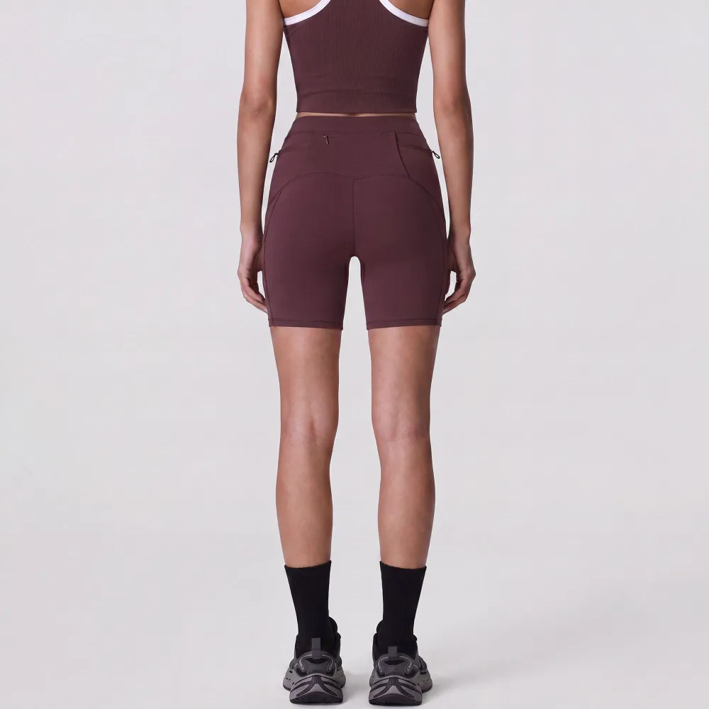 High-Waist Ribbed Side-Pocket Stretch Biker Shorts
