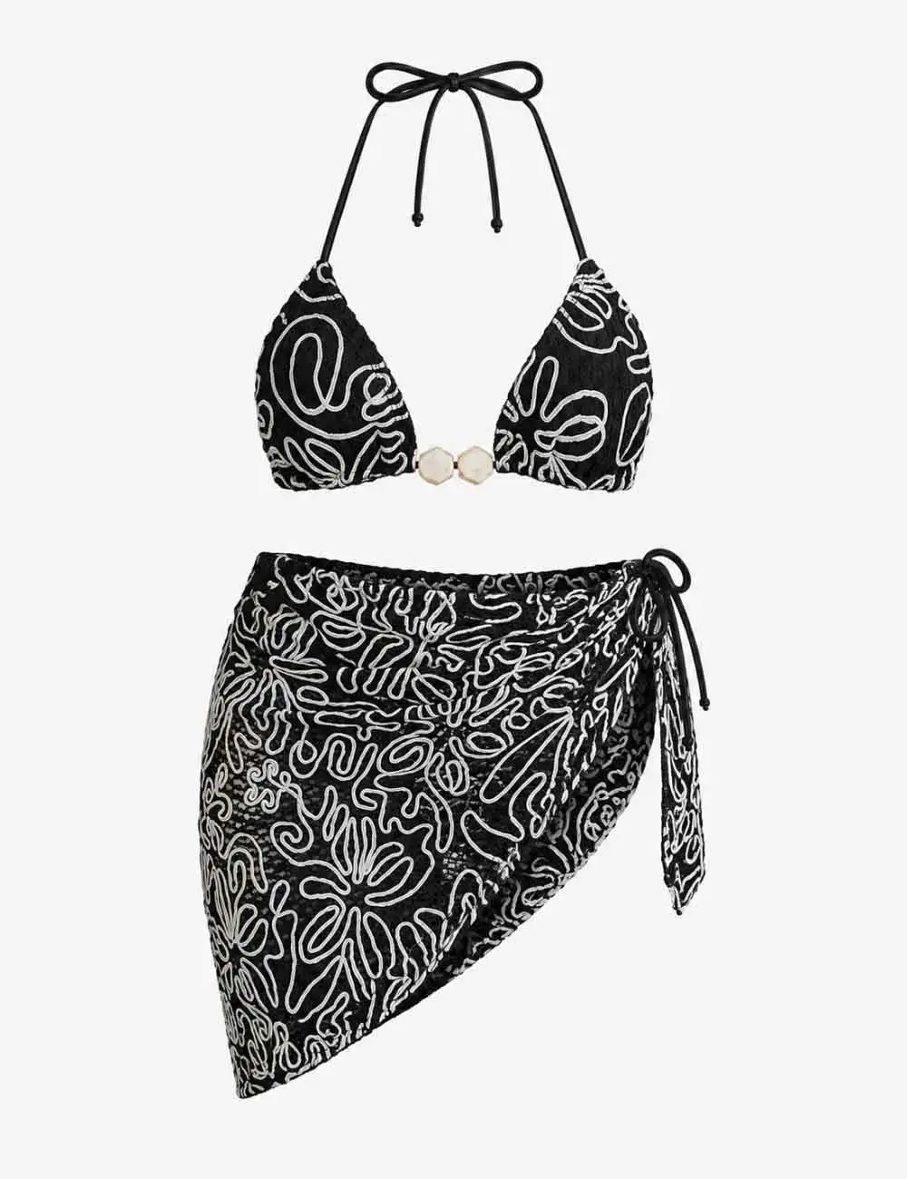 Crochet Triangle Bikini Set with Wrap Cover Up Skirt