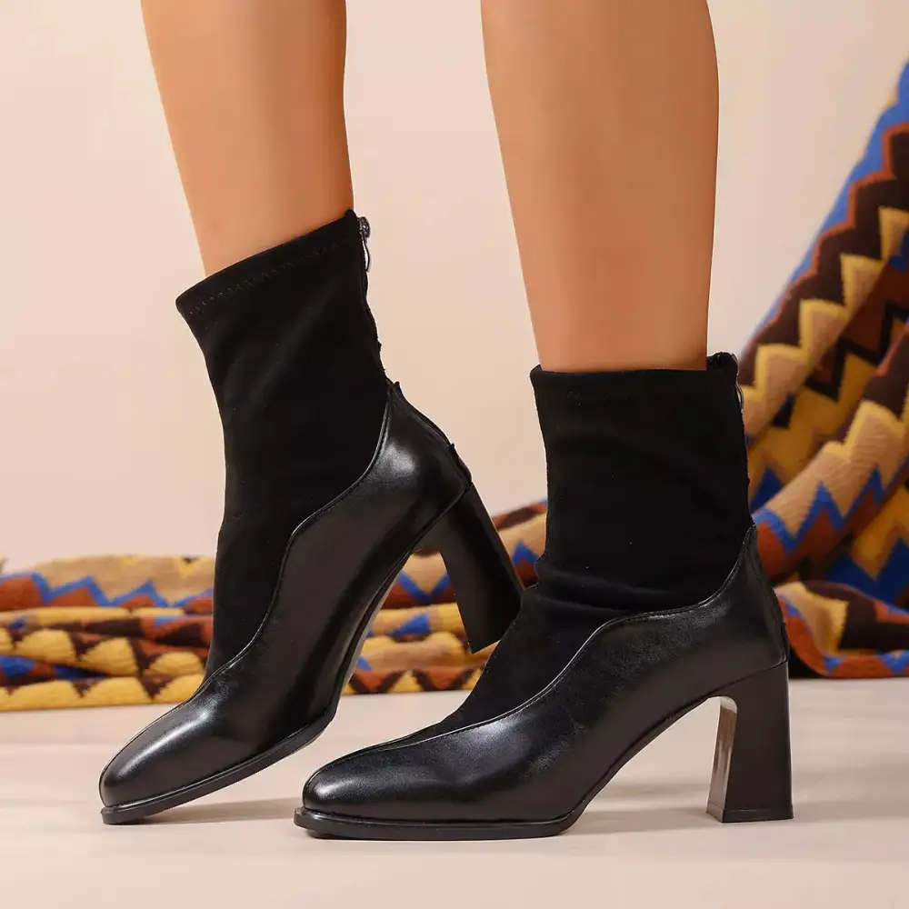 Square Neck Block Heel Boots