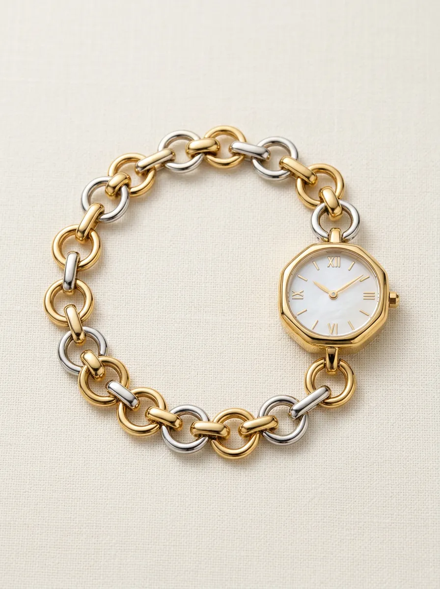Two-tone Mixed Metal Link Bracelet Watch