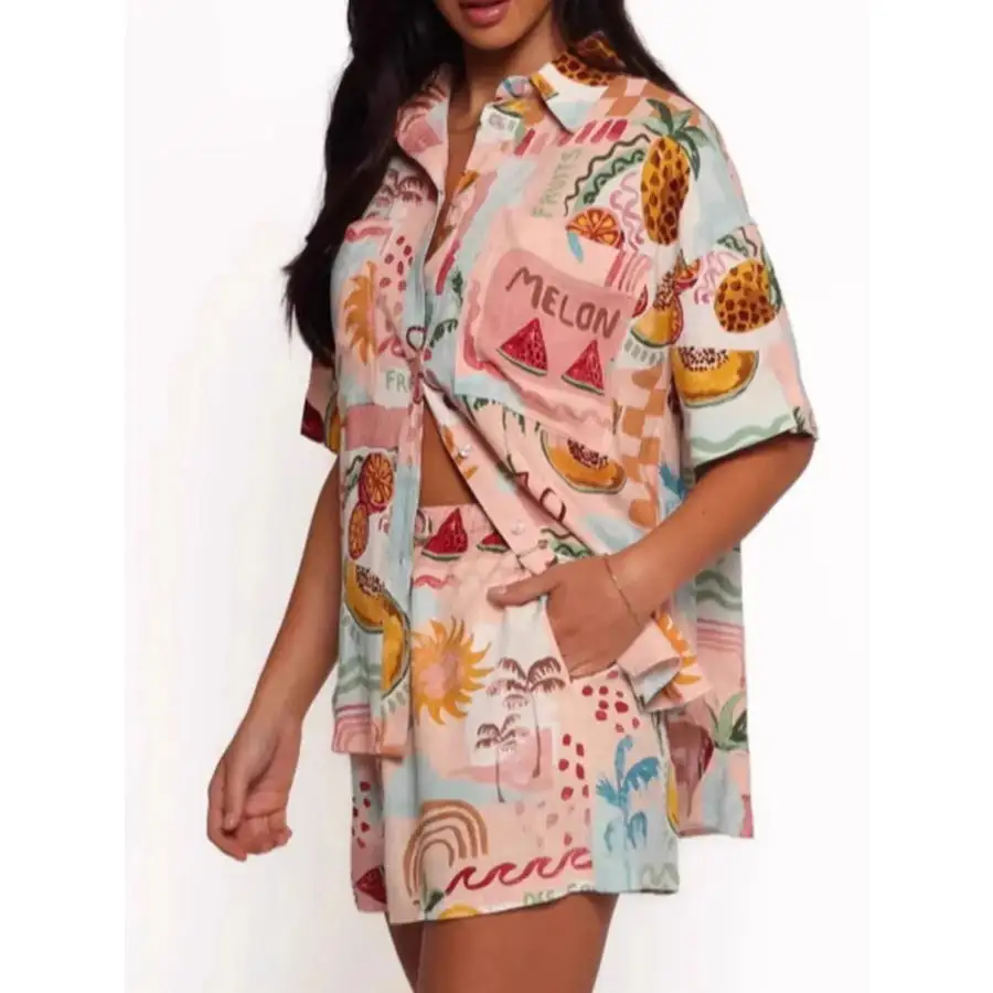 Modern Printed Button Up Shirt and Shorts Set