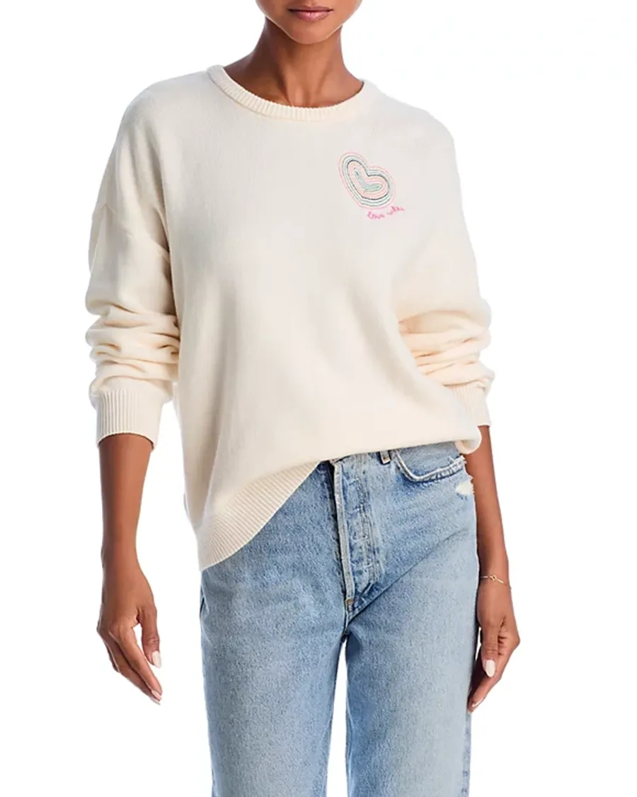Crewneck Thread Heart Embroidery Sweater