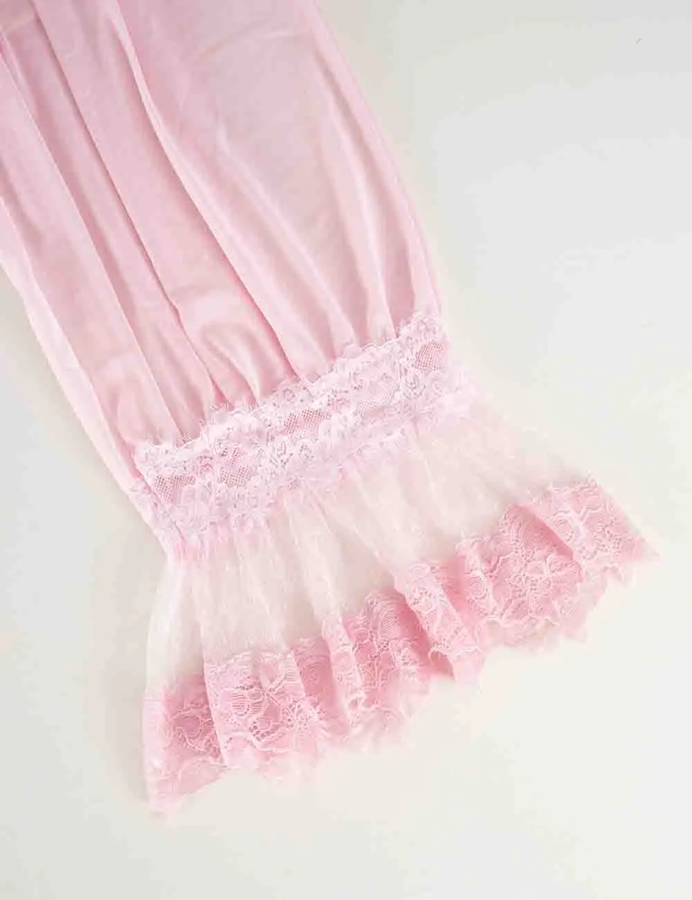 Sheer Lace Trim Bloomer Drawstring Waist Capri Pants