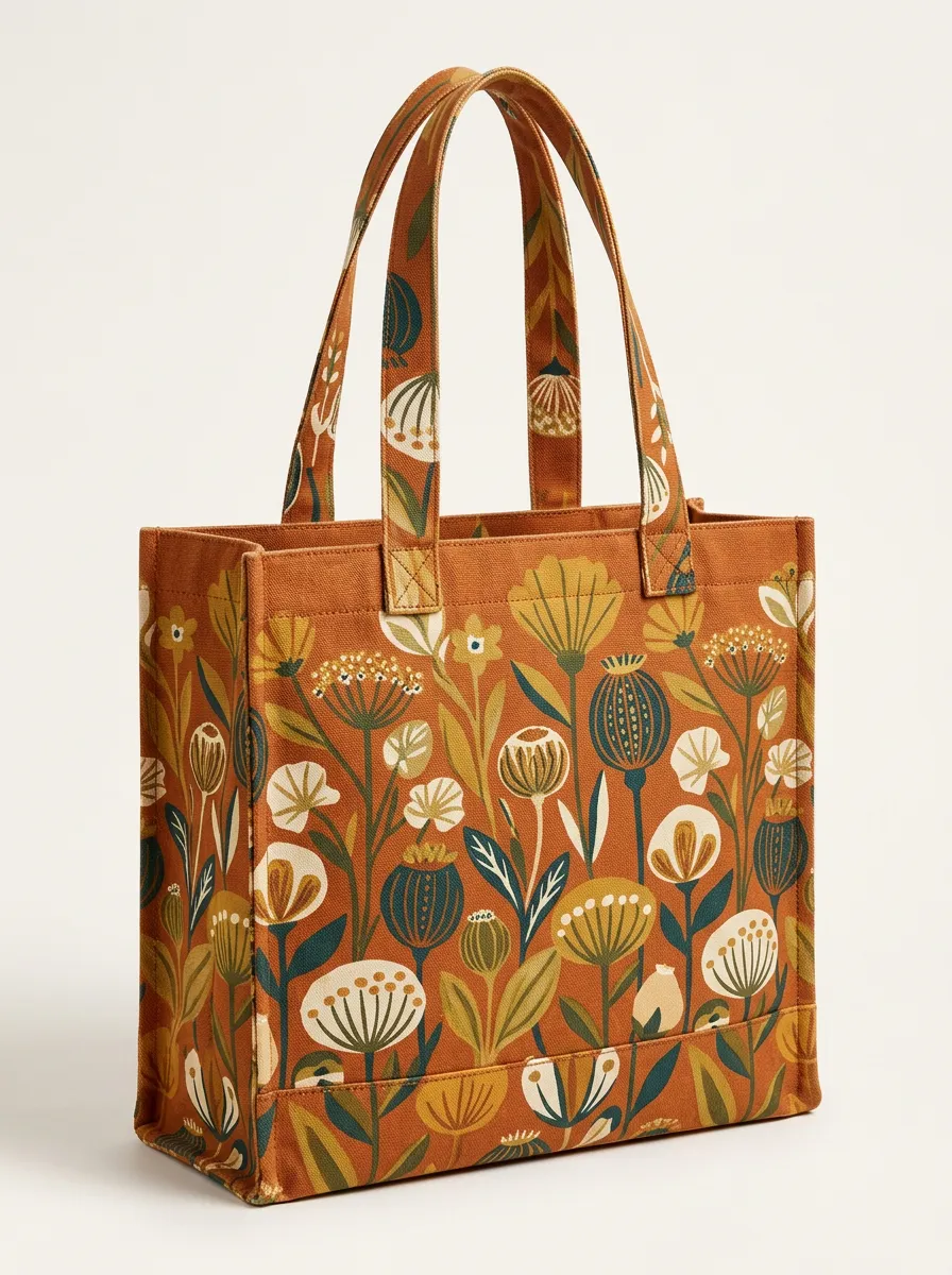 Canvas Tote Adorned with Poppy Artwork