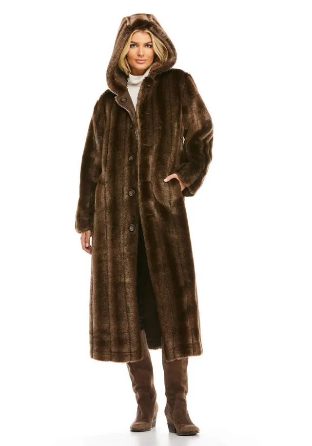 Coffee Faux Fur Hooded Reversible Storm Coat