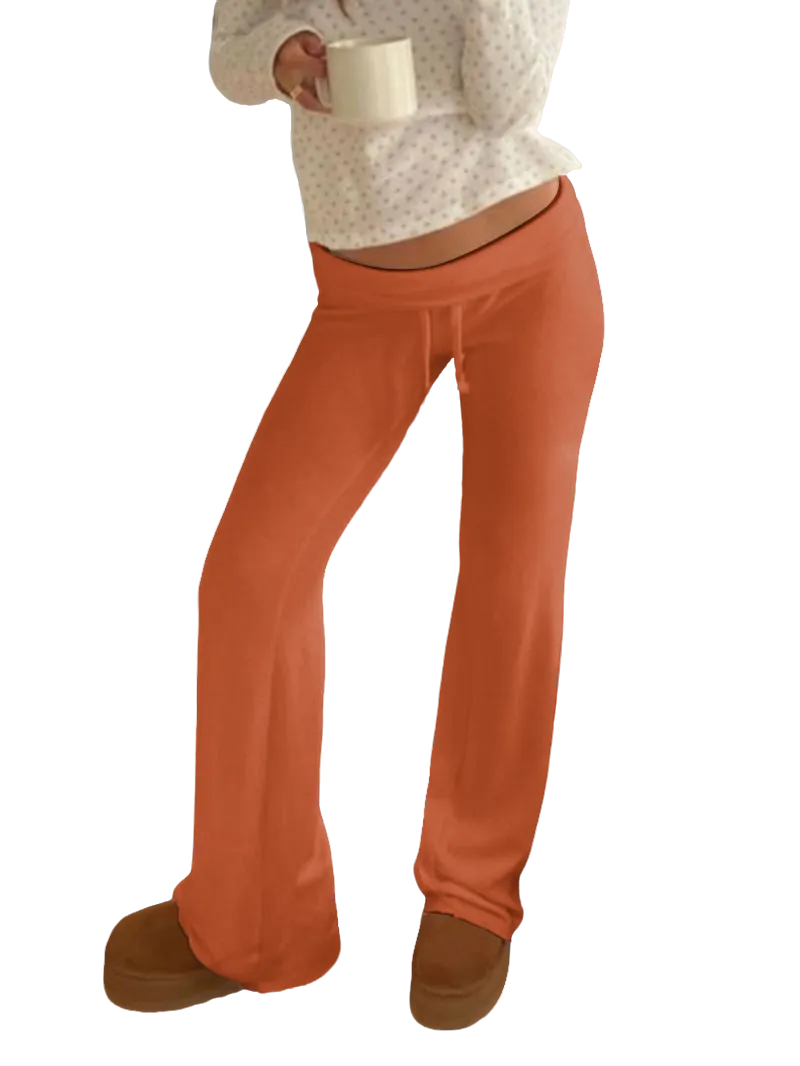 Women's Solid Adjustable Drawstring Waist Straight Leg Pants