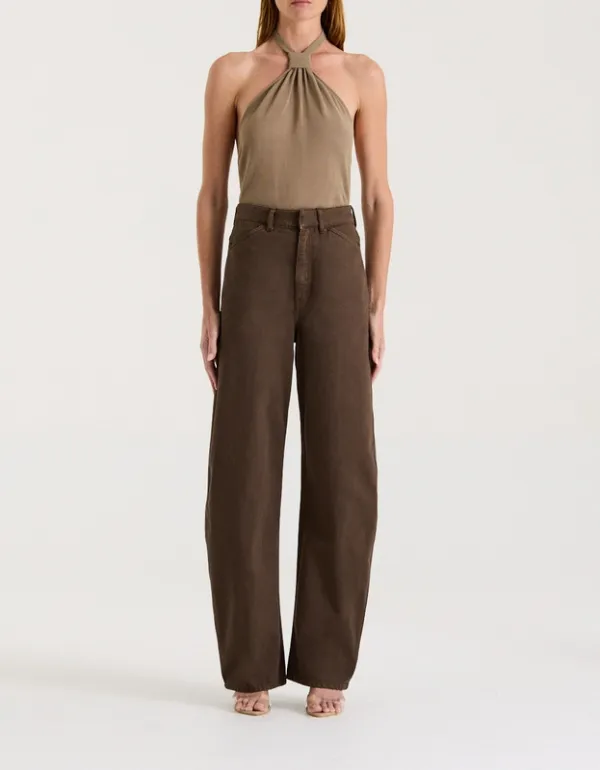 Chocolate High-Rise Bow Leg Jean