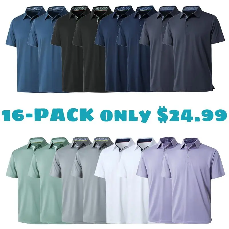Mens Casual Dry Fit Performance Designed Collared Golf Polo Shirts for Men Plus Size Tops