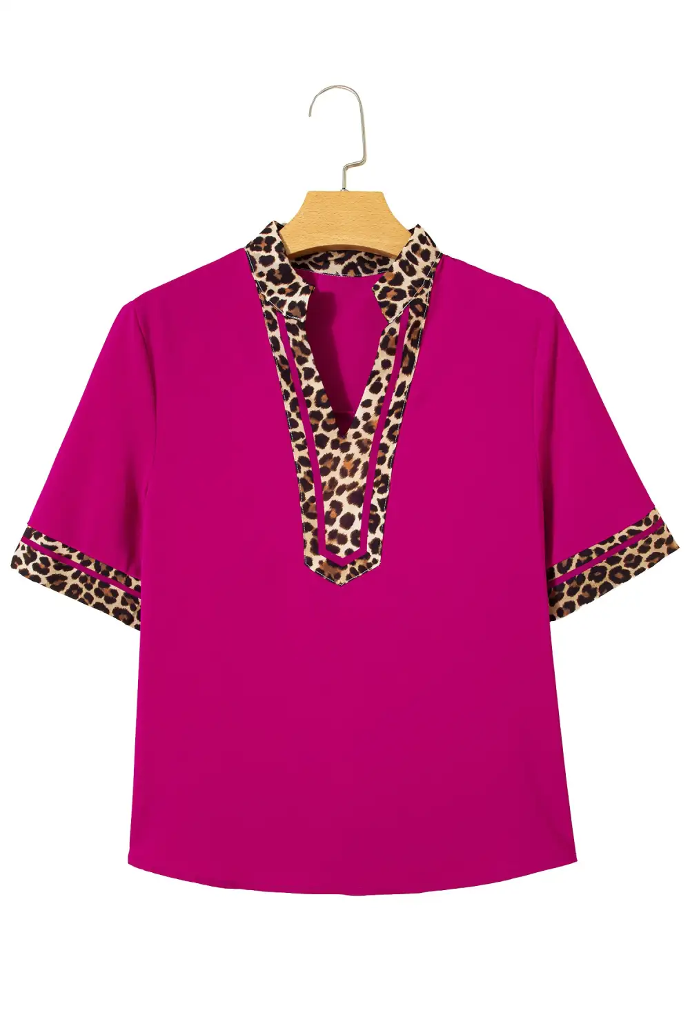 Leopard Print Patchwork Short Sleeve Blouse
