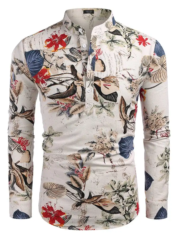 Cotton Linen Floral Henley Shirt Pants