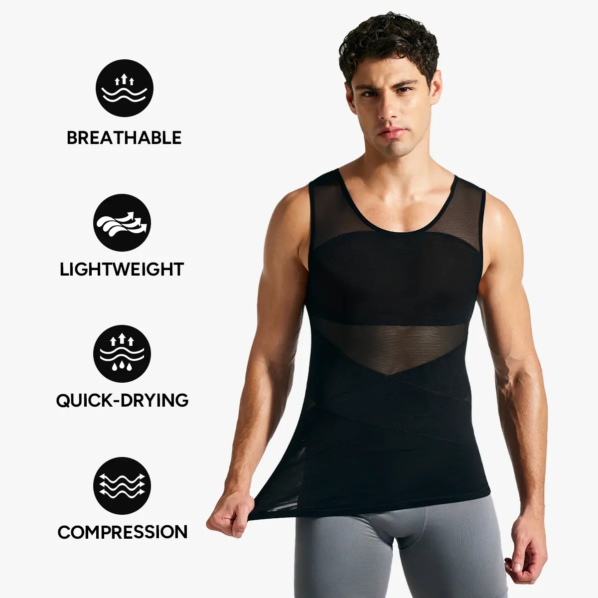Men’s Mesh Fabric Breathable Compression Shapewear Vest