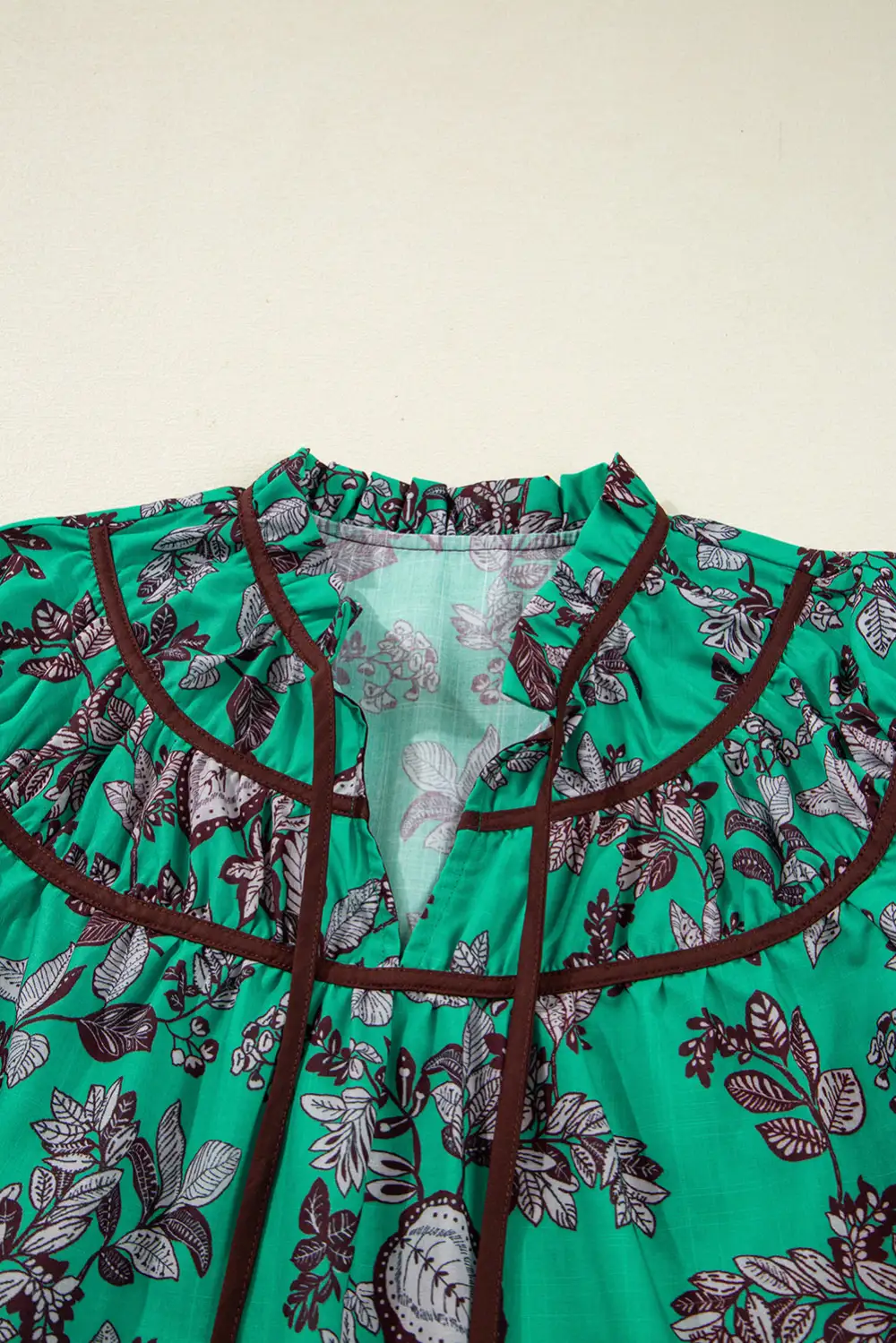 Floral Shirred V-Neck Blouse