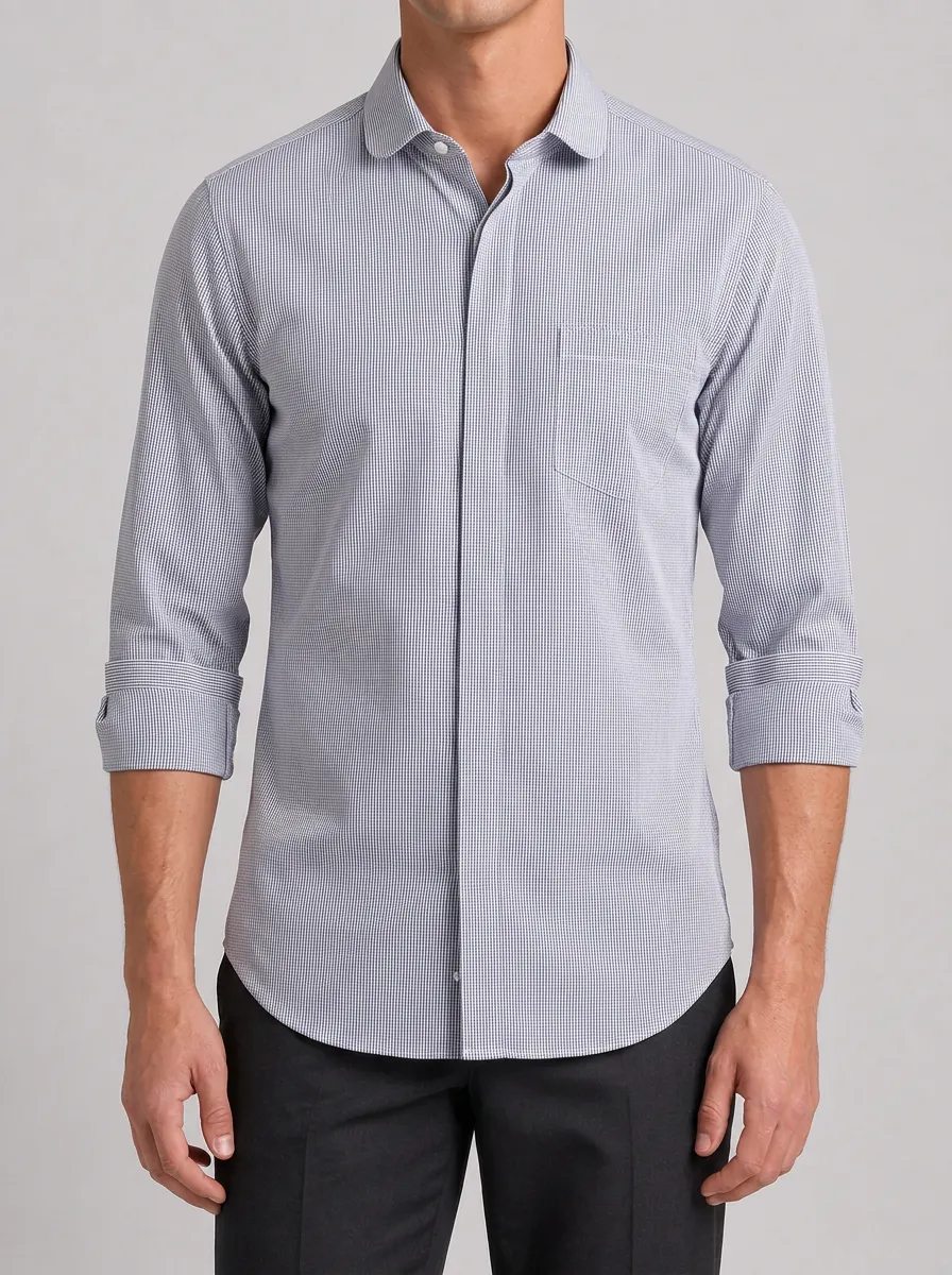 Men's Business Casual Gingham Pattern Printed Shirt
