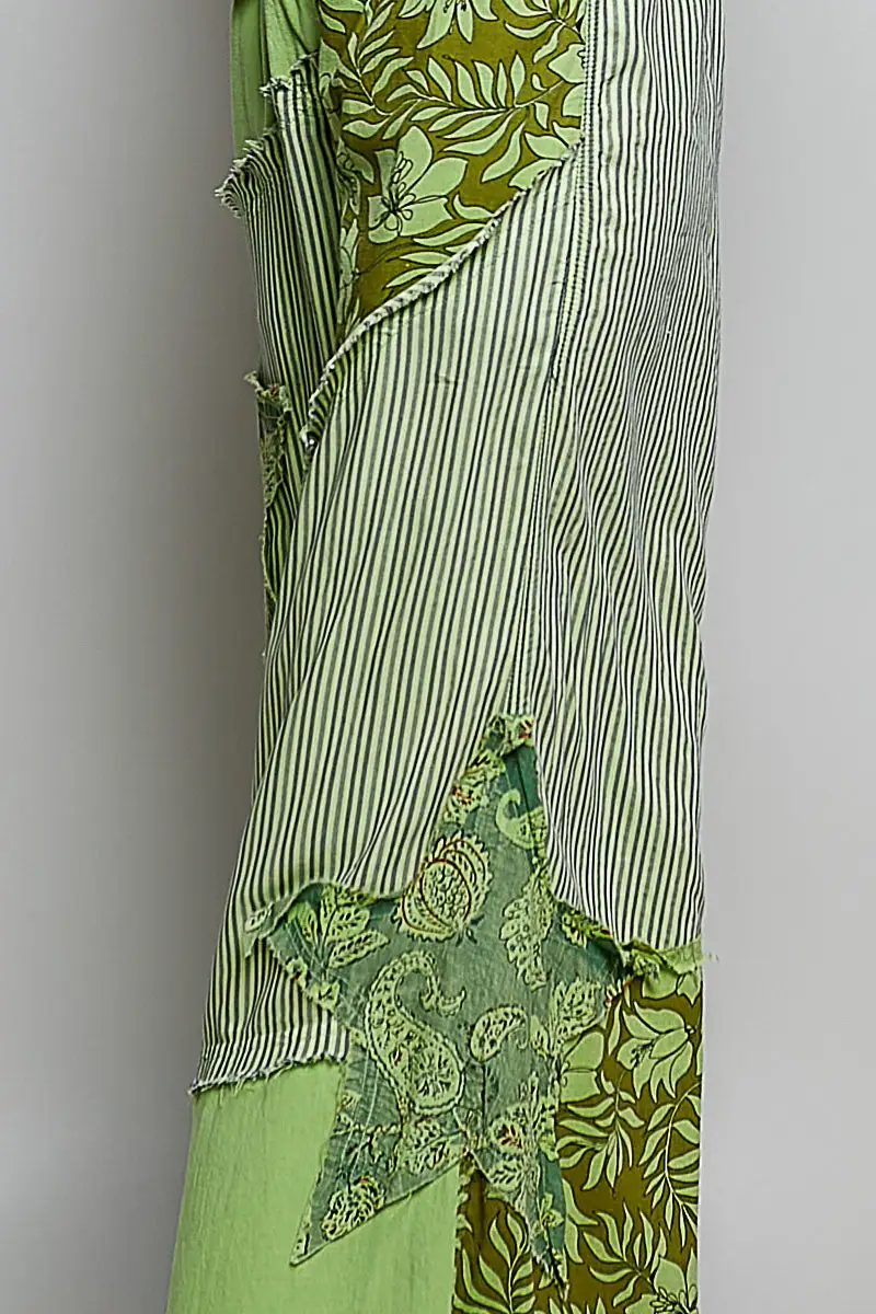 Relaxed Striped Floral Patchwork Wide Leg Pants With Side Big Star Patch