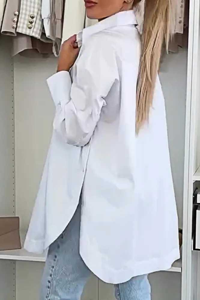 5PACK-Solid Color Irregular Side Long Sleeve Shirt