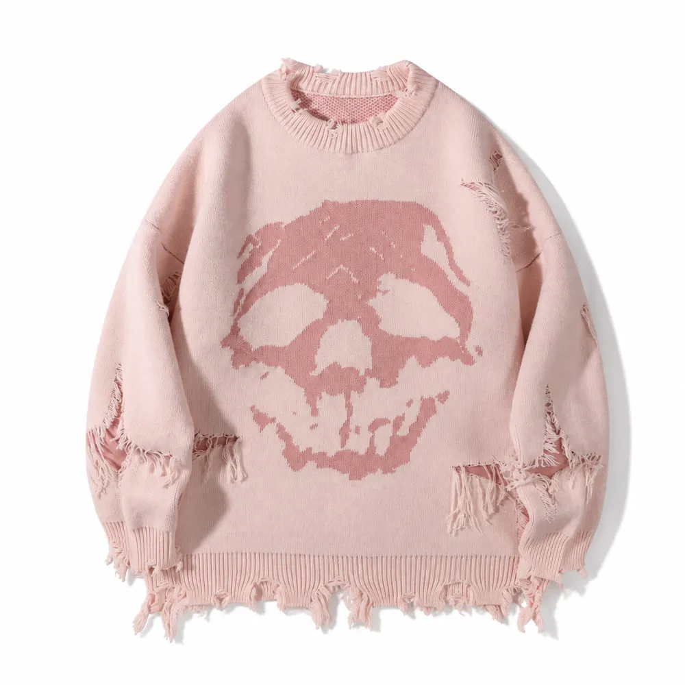 Distressed Skull Knit Sweater