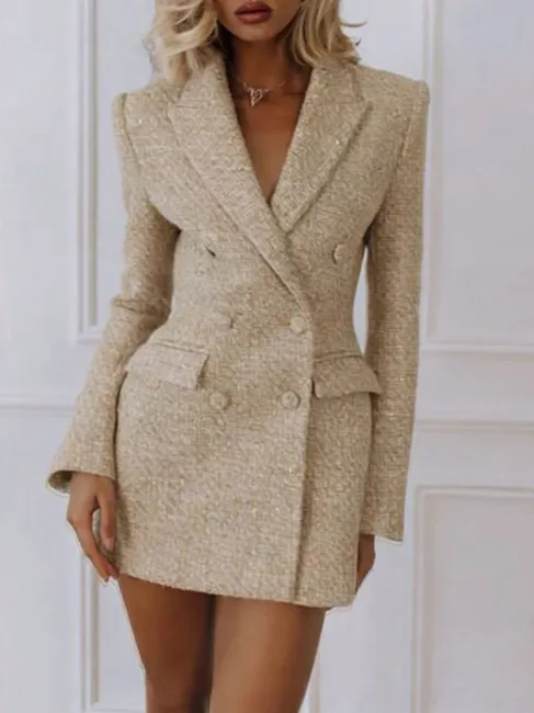 Tweed Double Breasted Blazer Elegant Mini Dress