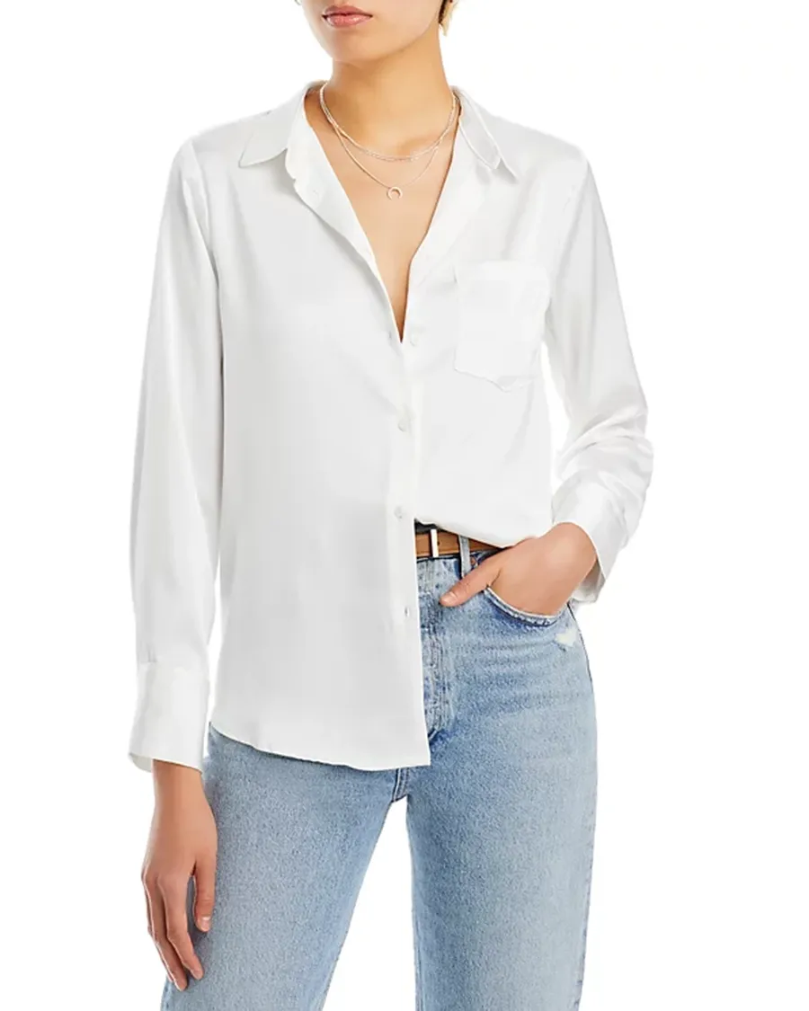 Lapel Satin Button Front Blouse