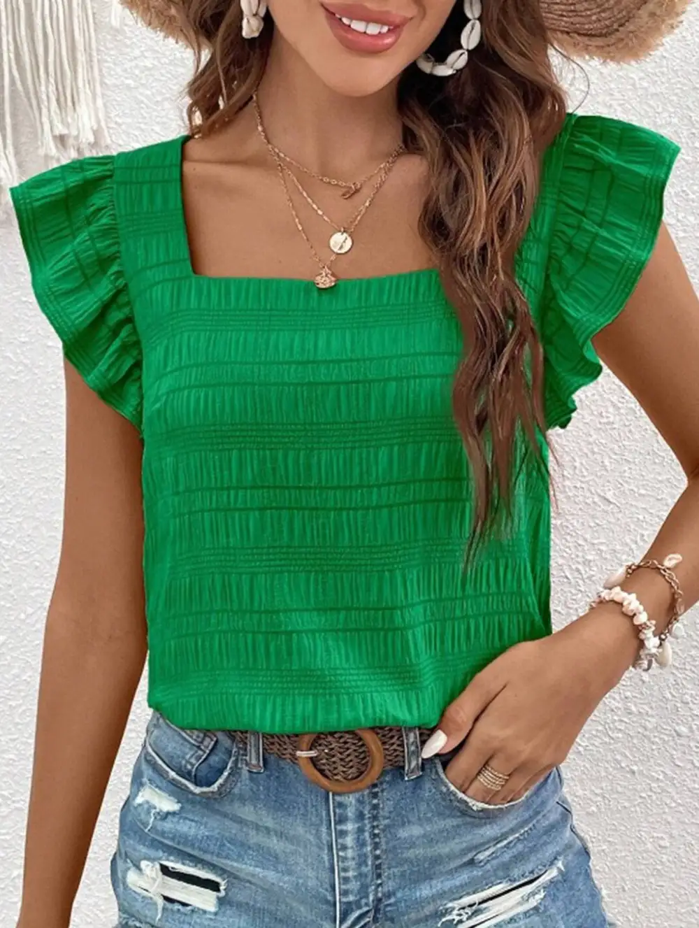 Square Neck Short Sleeves T Shirts Tee