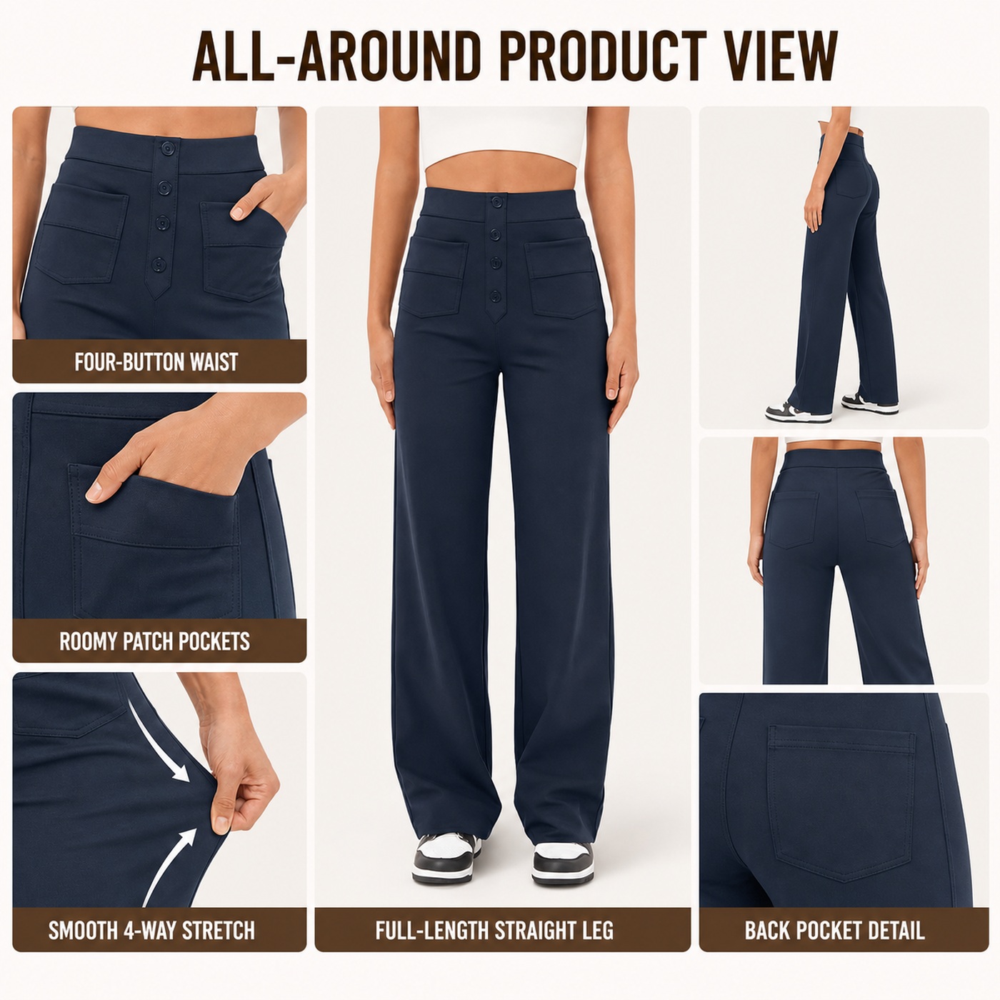 of pockets waist stretch and back detail