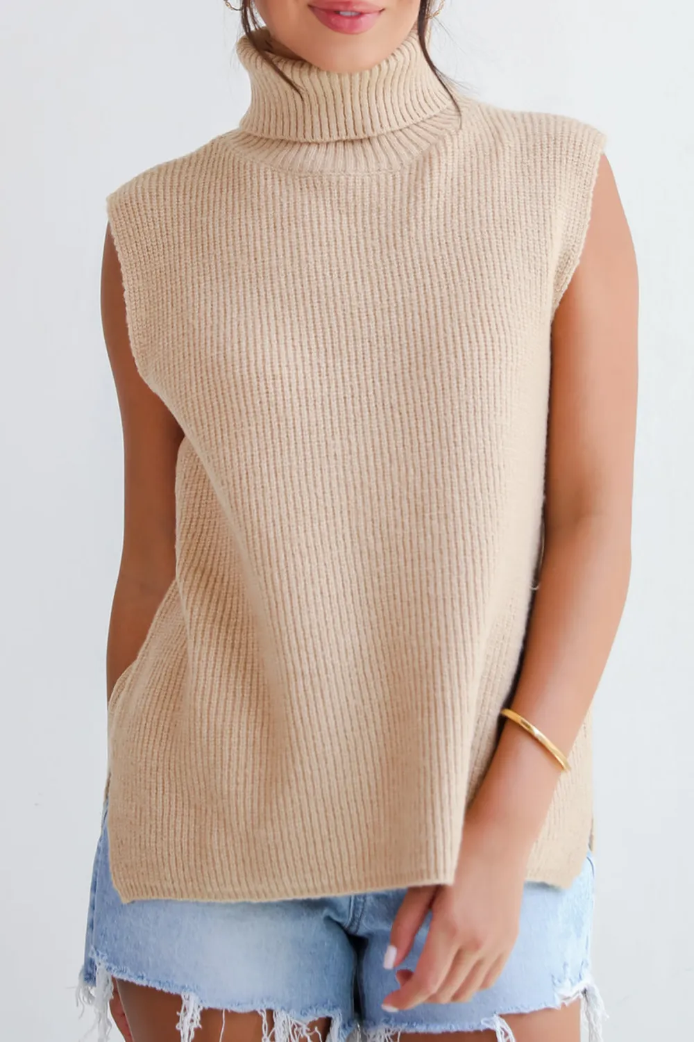 Taupe Turtleneck Sweater Top