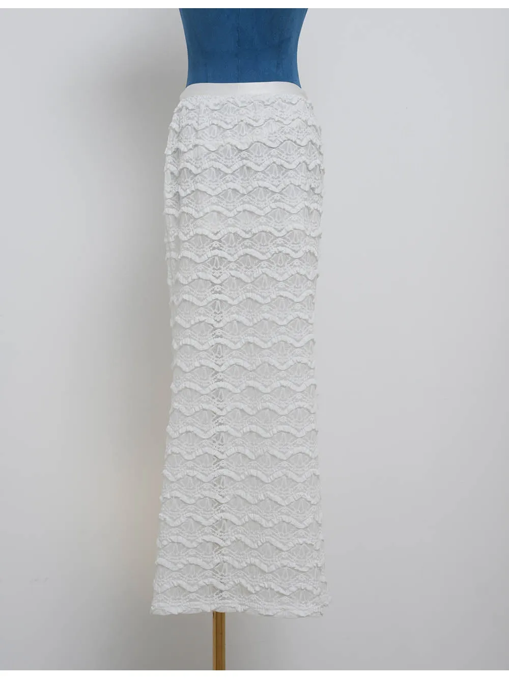Lace Layered Ruffle Elastic Waist Maxi Skirt