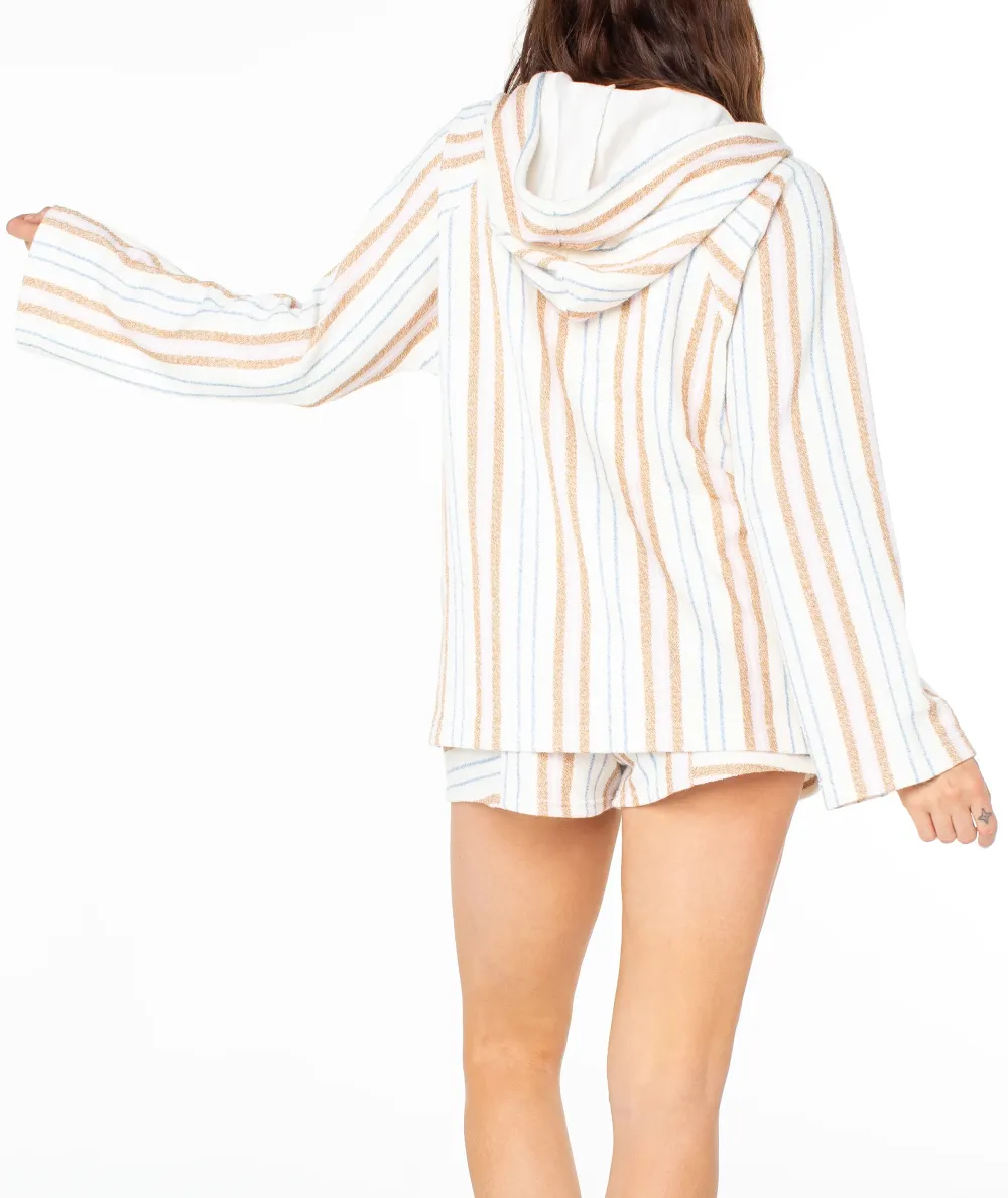 Large Pocket Hooded Striped Sweatshirt
