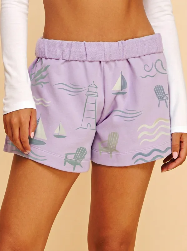 Women's Marina Coastal Nautical Lighthouse Sailboat Printed Shorts