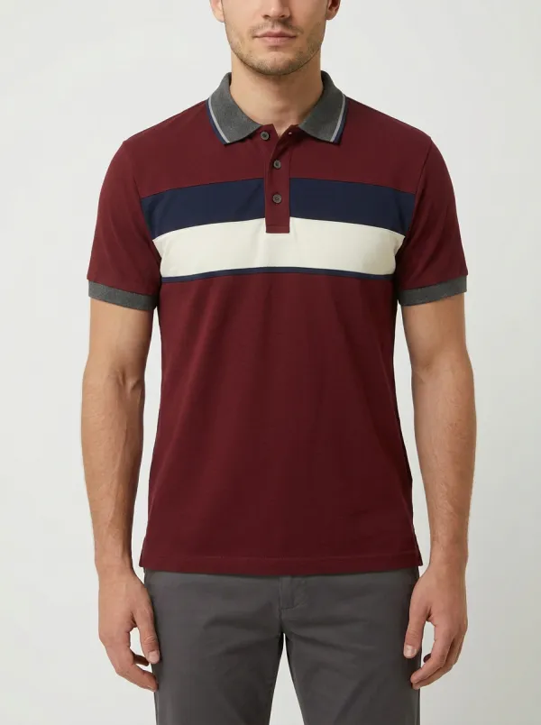 Men's Casual Style Colorblock Striped Printed Polo Shirt