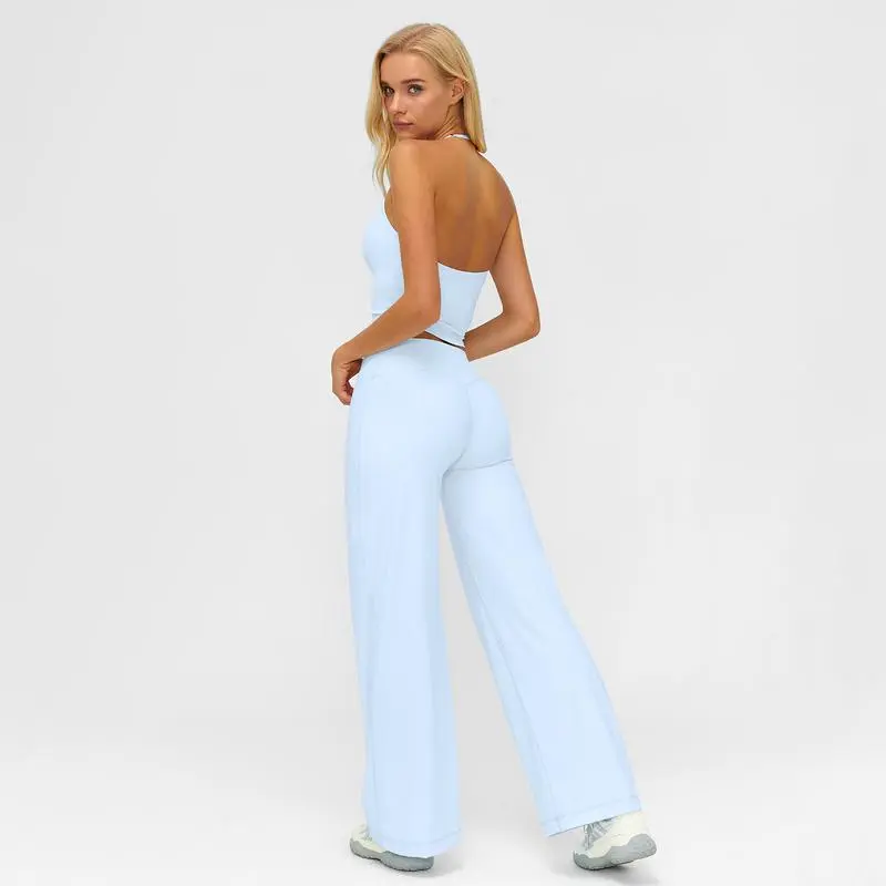 🔥Direct Factory Price - Women's Plain Crop Cami Top & Flare Leg Pants Sports Set