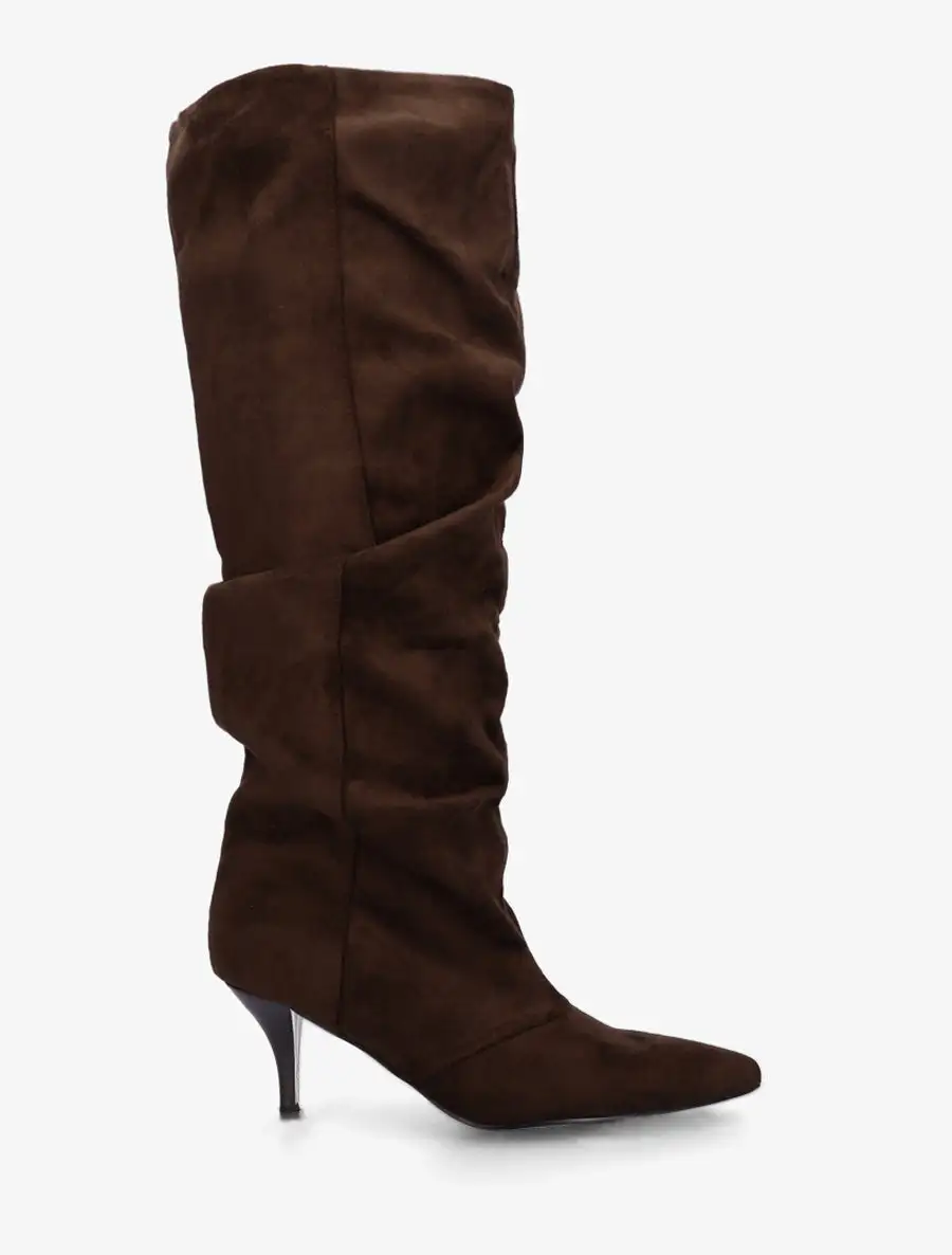 Clean Line Block Heel Faux Suede Knee High Boots