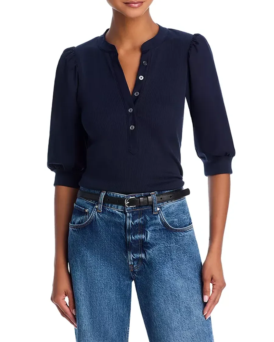 V-Neck Button Front Top