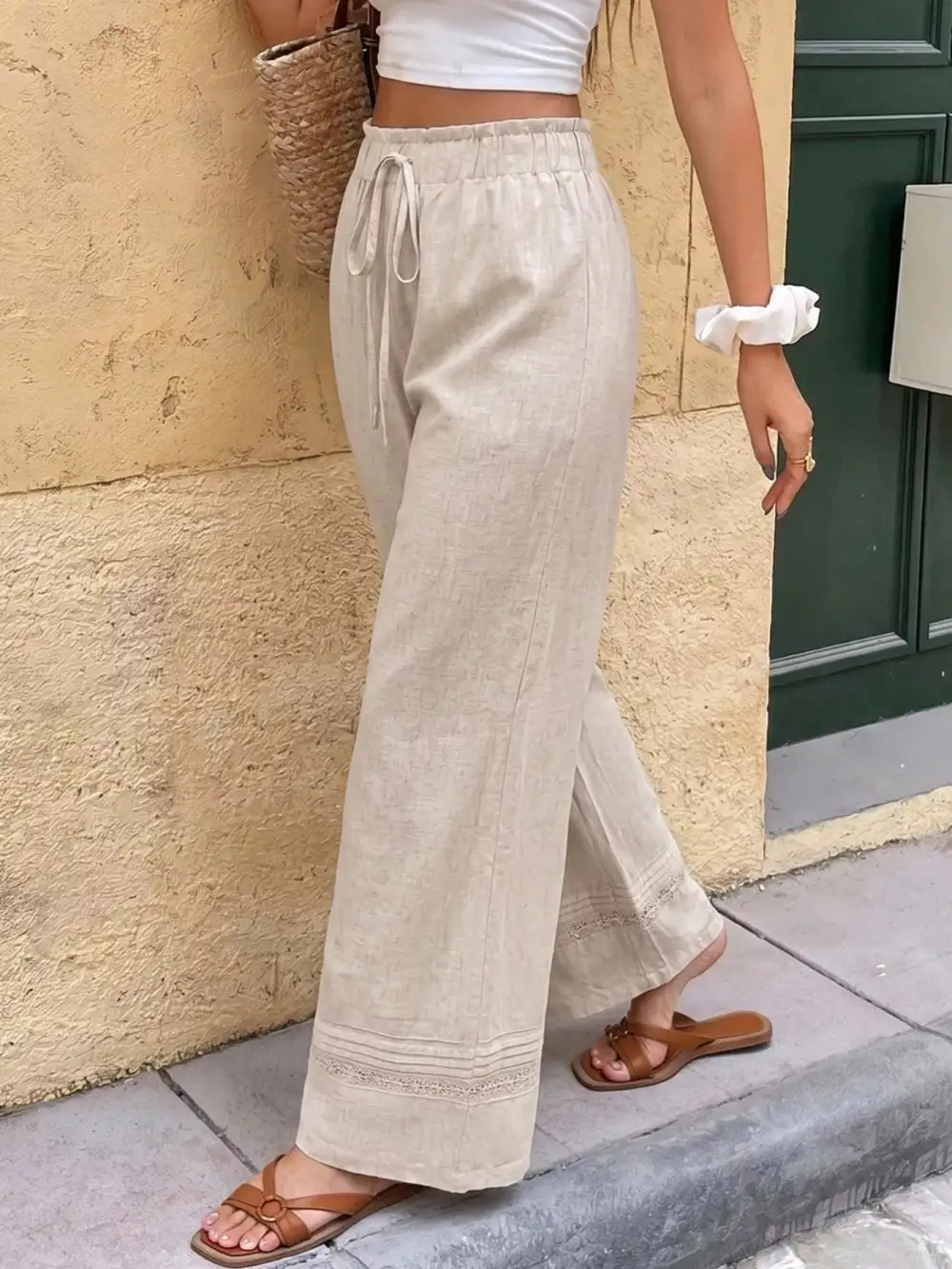 Easygoing Casual Drawstring Wide Leg Pants
