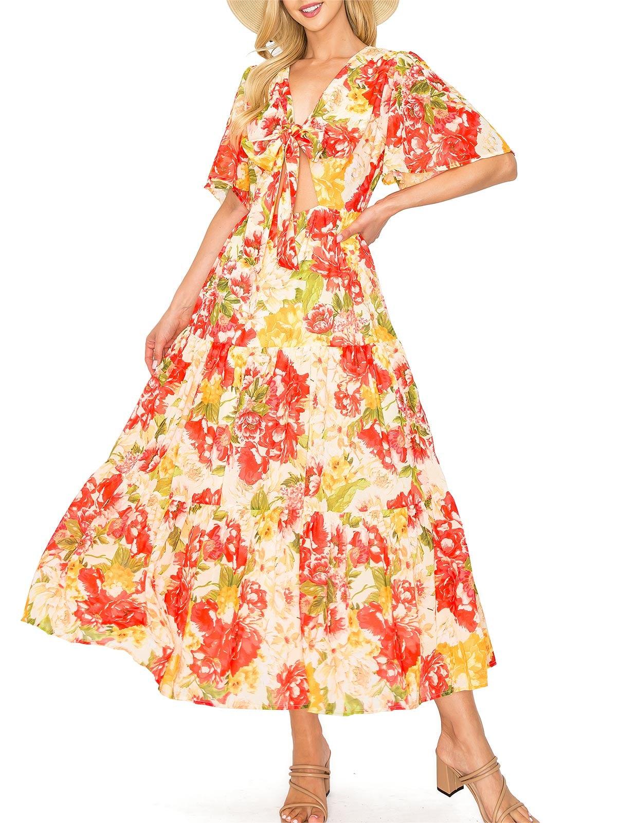 Marigold Floral Print Midi Dress