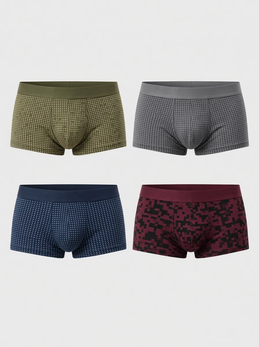 Men's Multicolor Geometric Patterned Trunk Boxer Briefs 4-Pack