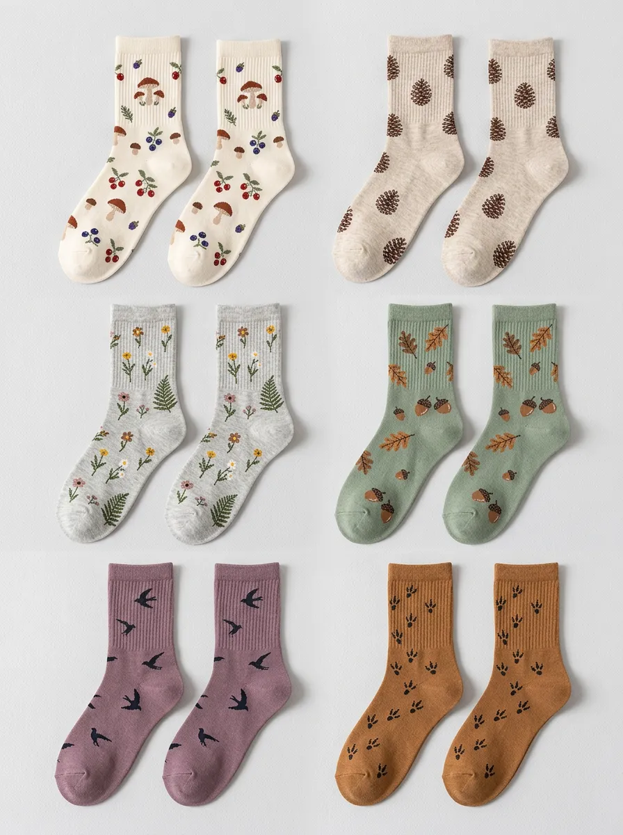 Women's Woodland Wildflower Crew Socks Six Pair Set