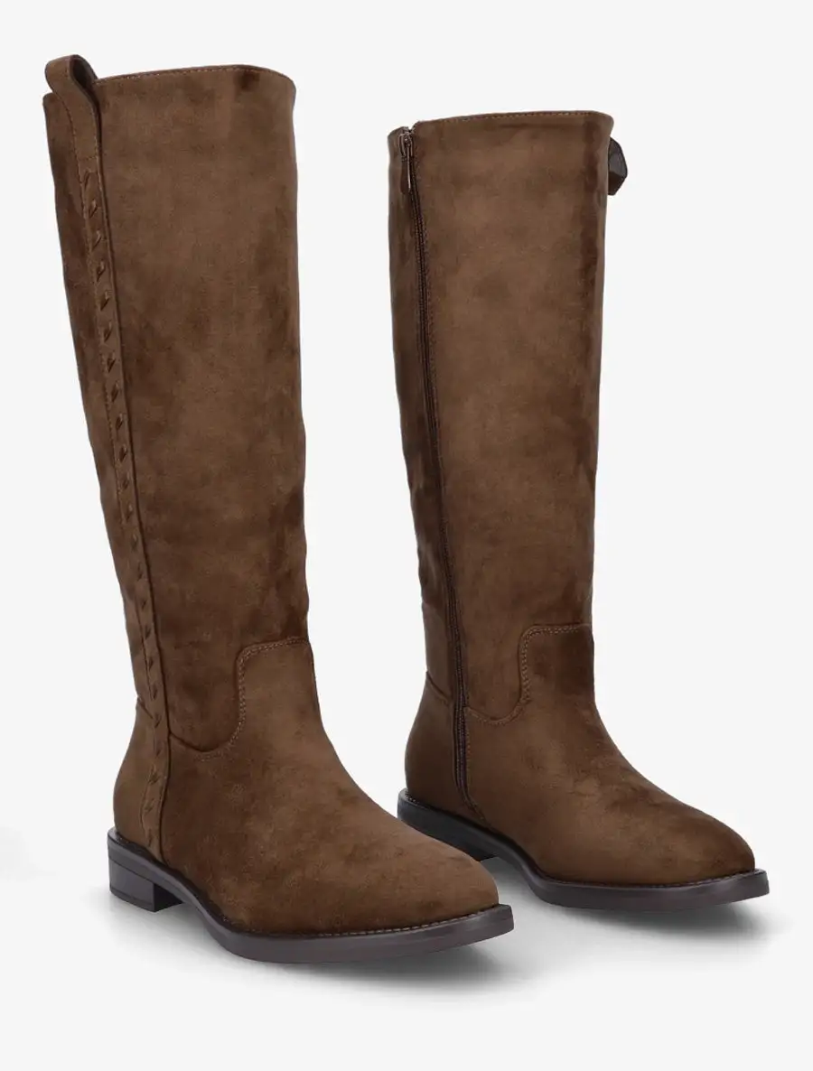 Vintage Inspired Block Heel Faux Suede Knee High Boots