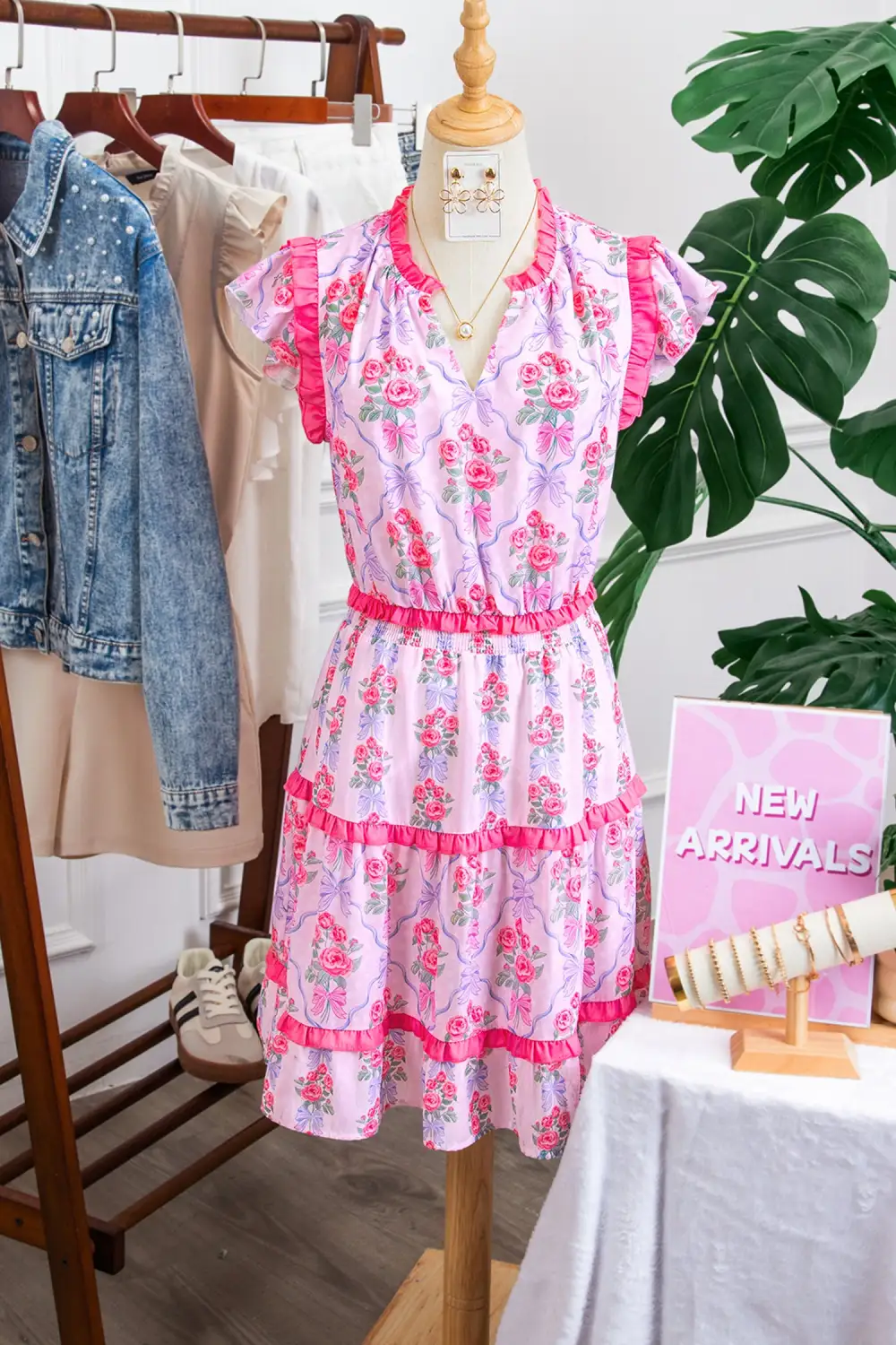 Gathered Detail Floral Ruffle Tiered Dress