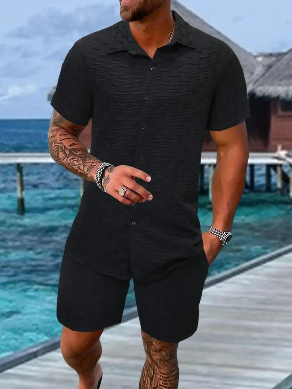🔥 Men's Short Sleeve Pajama Two-Piece Set | Comfortable Loungewear Essential