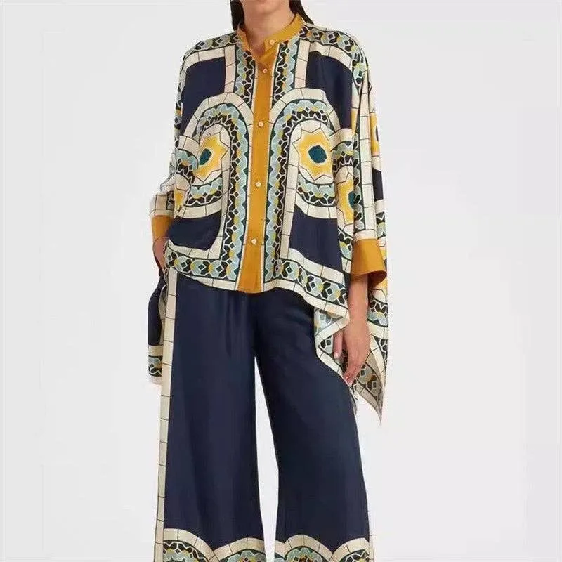 Printed Raglan Sleeve Top & Pants Set Two-piece Coord