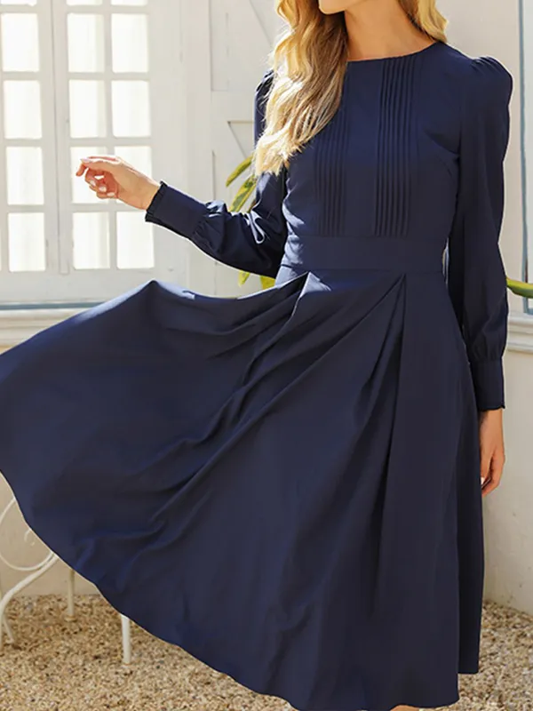 ROUND NECK LONG PUFF SLEEVE DRESS