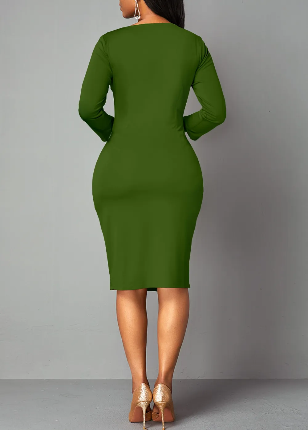 Side Slit Plaid 3/4 Sleeve Bodycon Dress