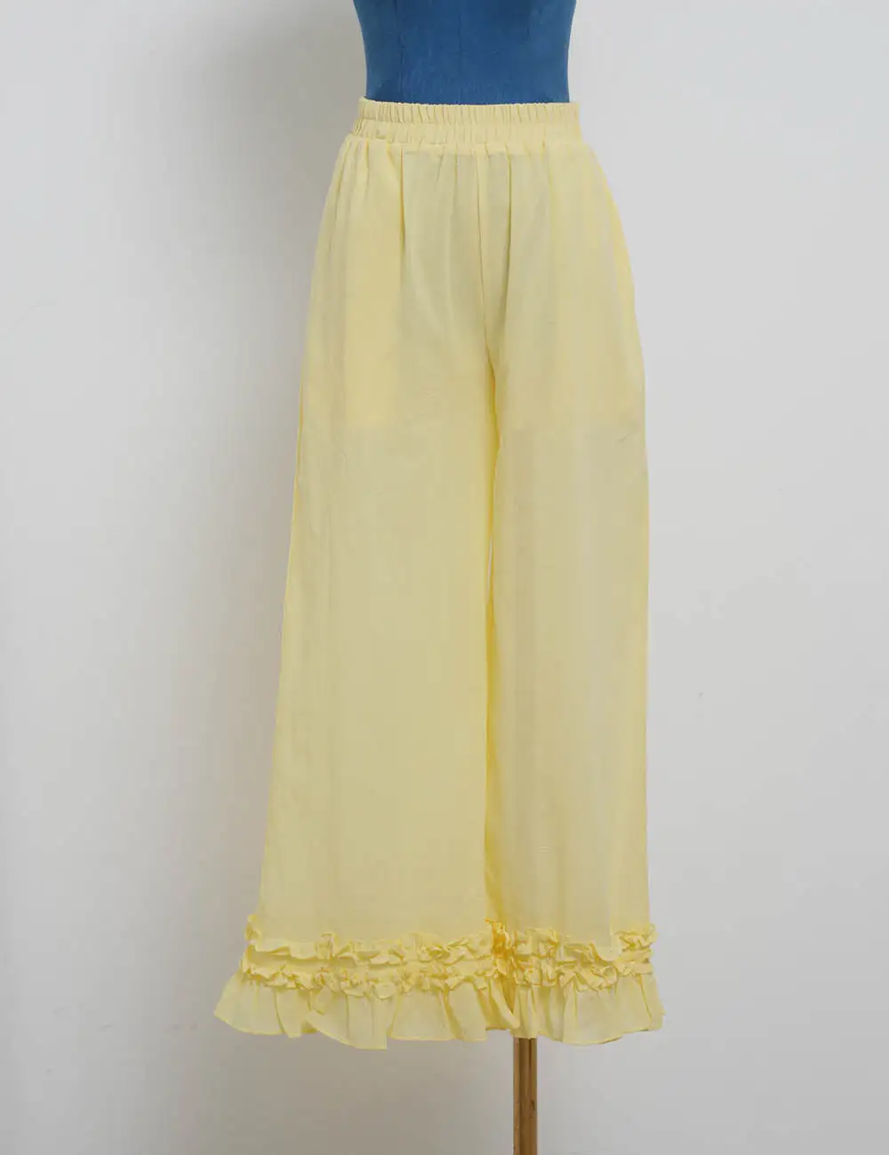 Casual Elastic Waist Ruffle Hem Wide Leg Pants