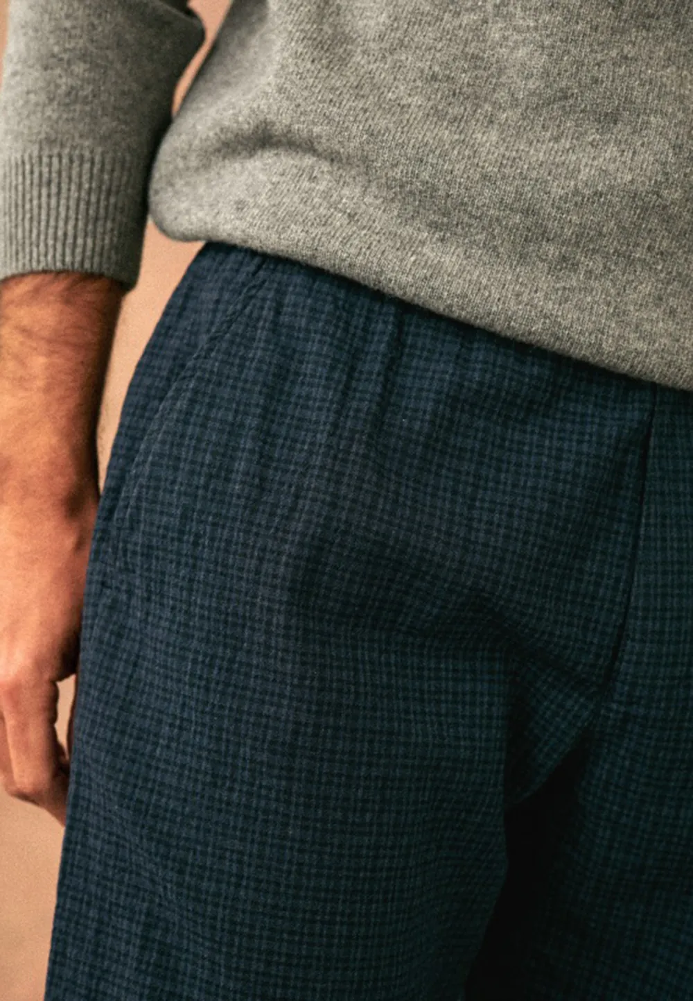 Olive Green Cotton Linen Blend Drawstring Trousers