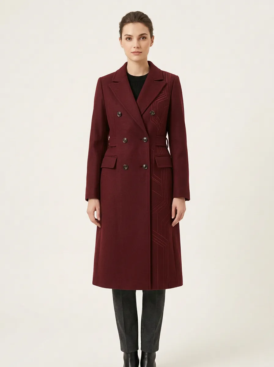 Women's Minimalist Geometric Line Printed Double-Breasted Coat