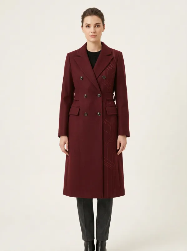 Women's Minimalist Geometric Line Printed Double-Breasted Coat