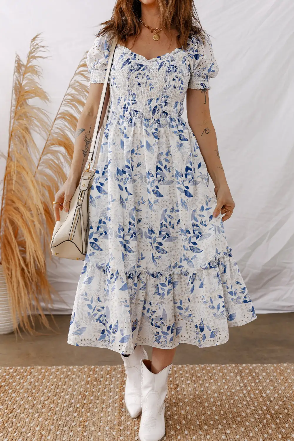 Floral Tiered Smocked Midi Dress