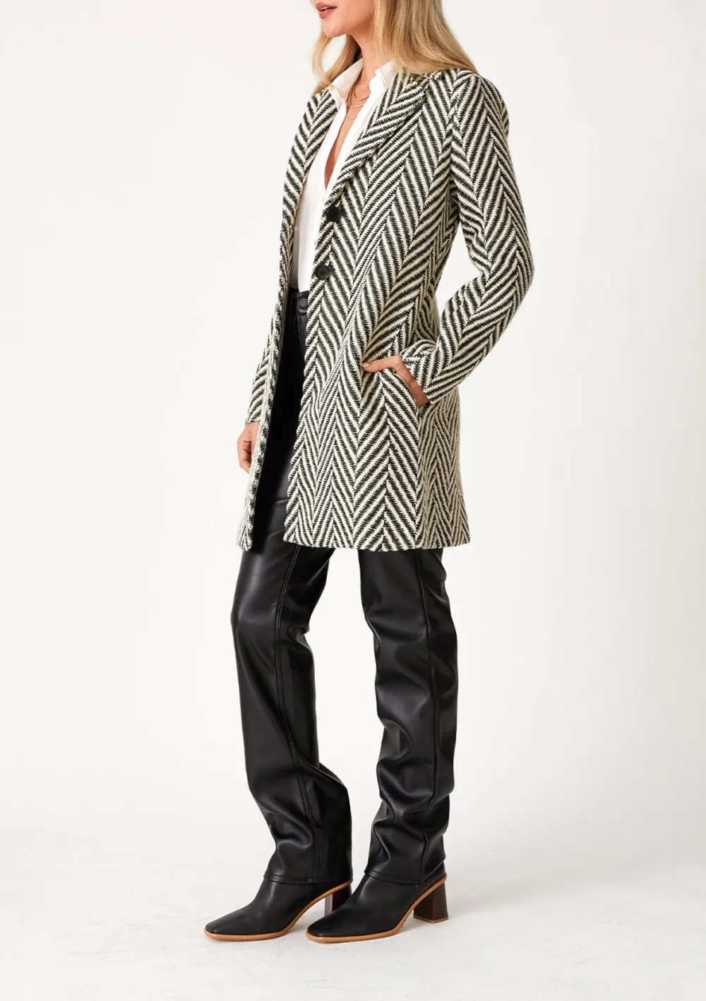 Chevron Button Lapel Coat